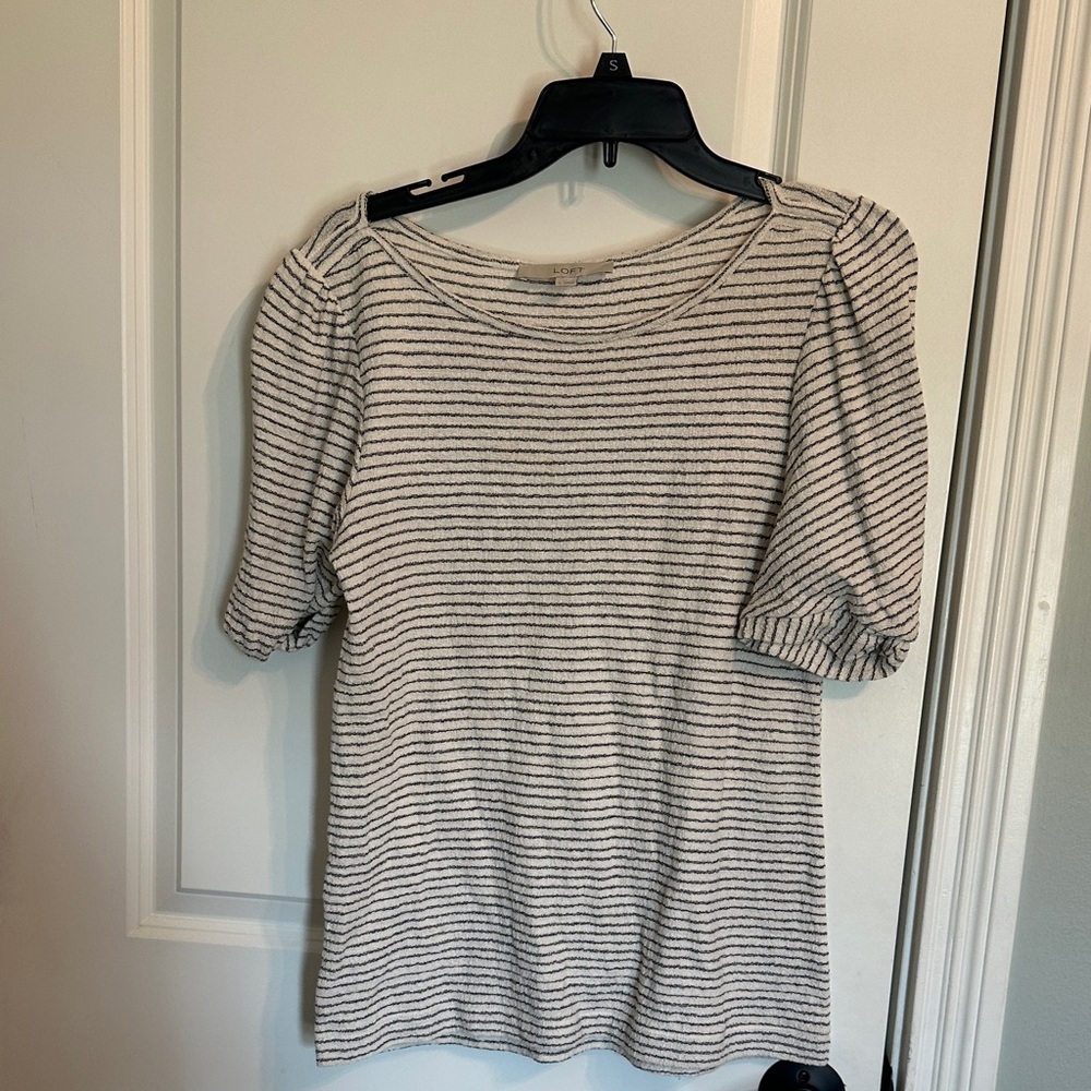 LOFT Cream and Black Striped Knit Top